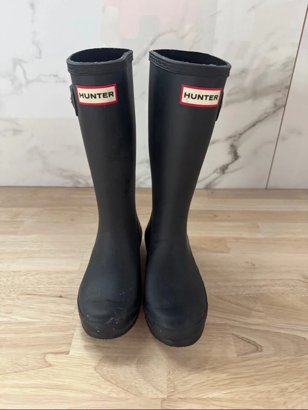 Hunter Matte Black Knee-High Rubber Boots with Logo
